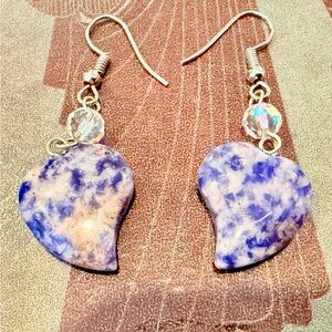 Natural Sodalite Heart & Murano Crystal Earrings – Celestial Blue Dangles